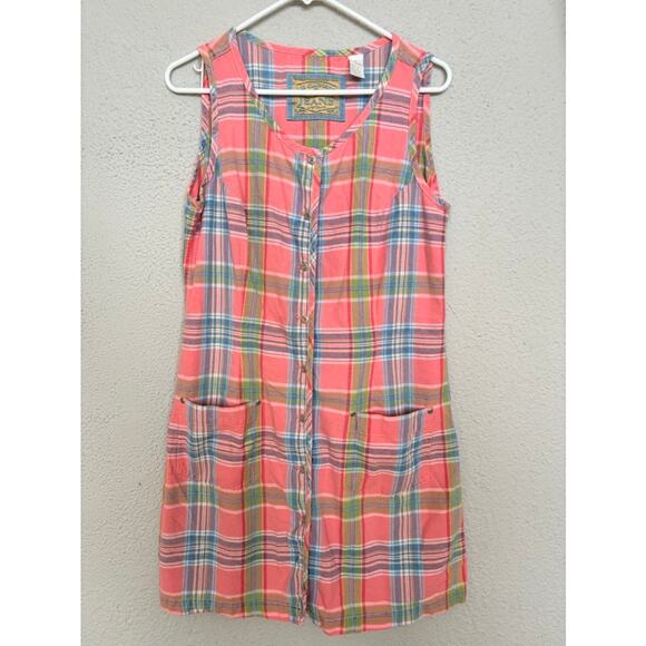 VTG Liz Claiborne Plaid Pink Blue Cotton Shift Sleeveless Jumper Sun Dress Sz 10 - Picture 5 of 10
